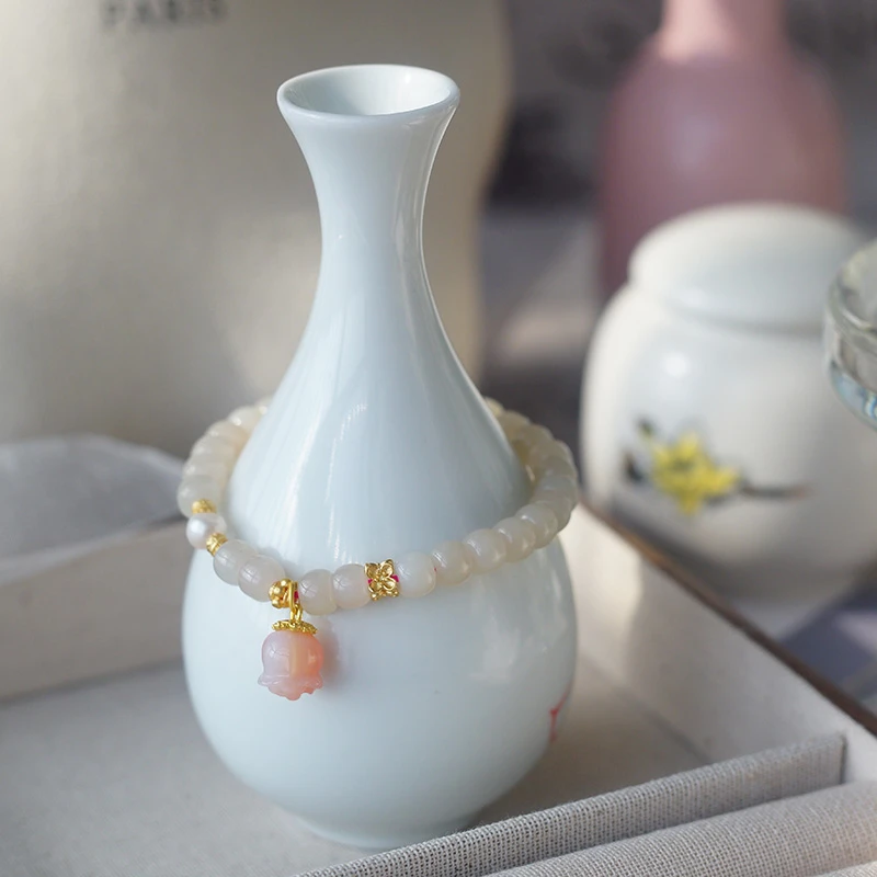 舒香 和田玉藕粉手串原创国风