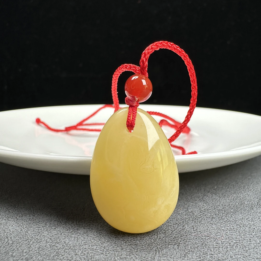 Y1125天然原矿蜜蜡 鸡油黄妖花水滴牌 20*29mm抖音基地质检发货