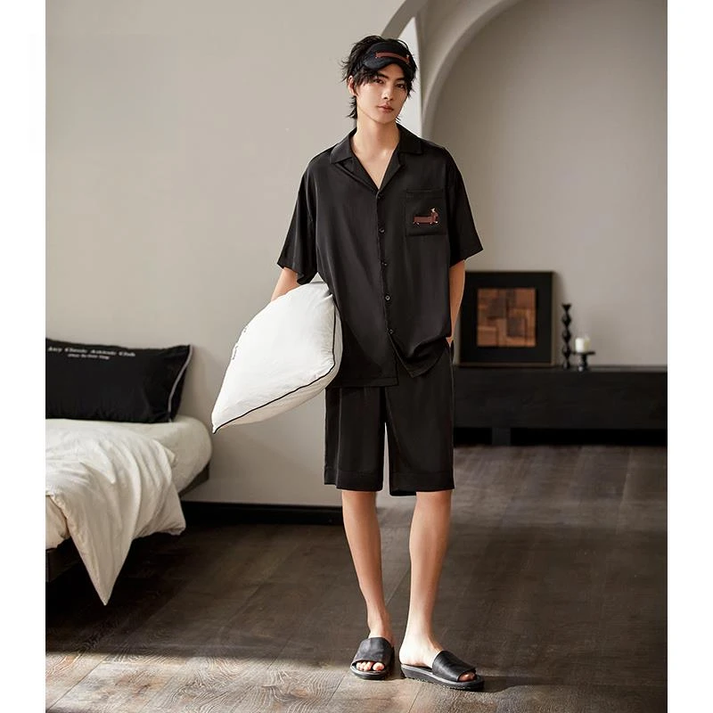 gpsunlu凉感睡衣男款夏季冰丝绸短袖短裤家居服男士休闲可外穿