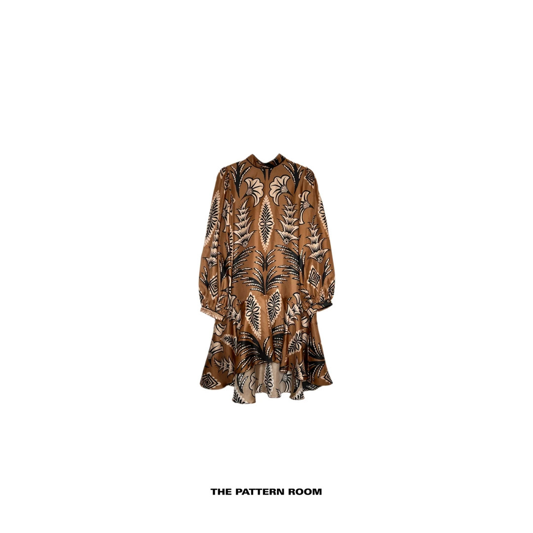The pattern room | 对称美学伊甸花园立领真丝连衣裙