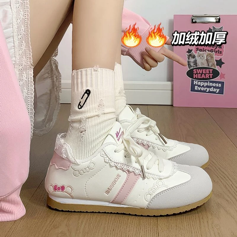 回力加绒保暖德训鞋女2025冬季新款软底轻便小白鞋百搭学生二棉鞋