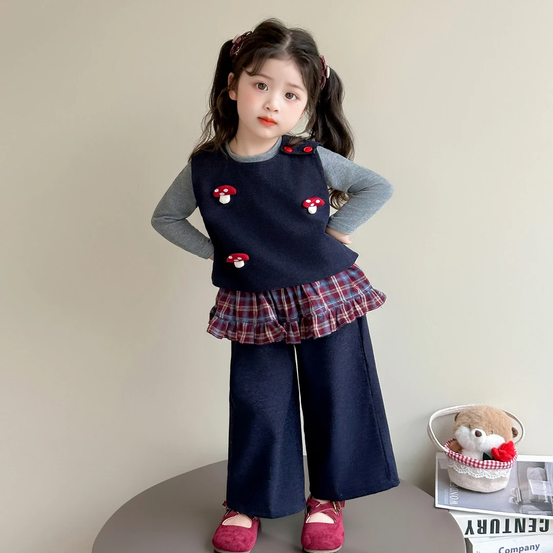 女童套装2025新款秋季女孩韩版洋气时髦牛仔马甲三件套女宝宝秋装