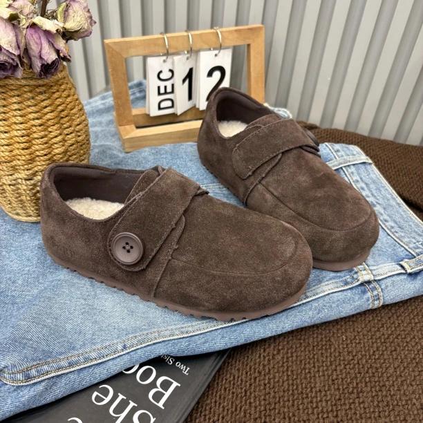 小雨家【韩版】休闲时尚软底魔术贴舒适百搭加绒洋气乐福豆豆鞋