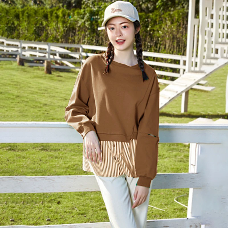 33354【觅系列】圆领破洞拼接条纹卫衣31MX23C106-1