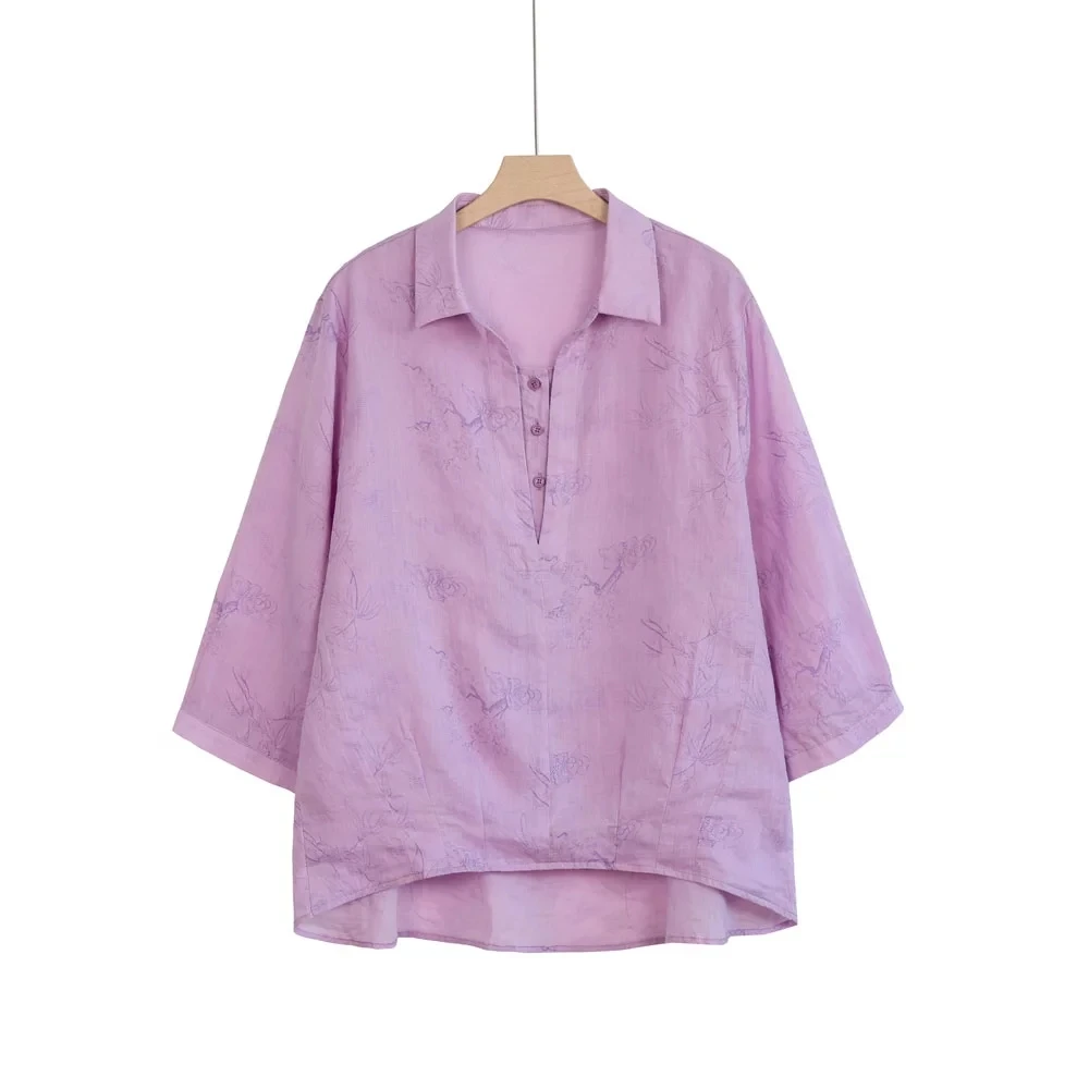 8866王楠梅兰竹菊100%苎麻假两件衬衫