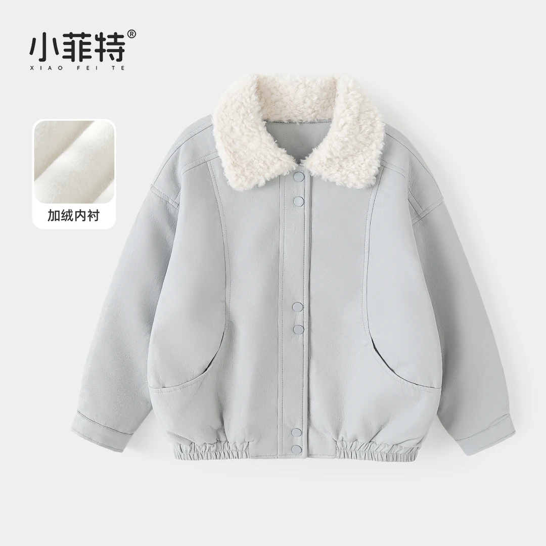 小菲特女童冬加厚皮衣中大童保暖外套儿童绒毛夹克衣服BGYD56553