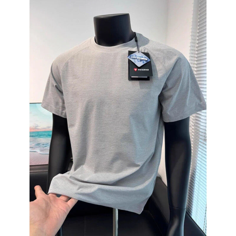 雾霾蓝凉感速干t恤男款夏季冰丝薄款透气运动短袖弹力健身半截袖