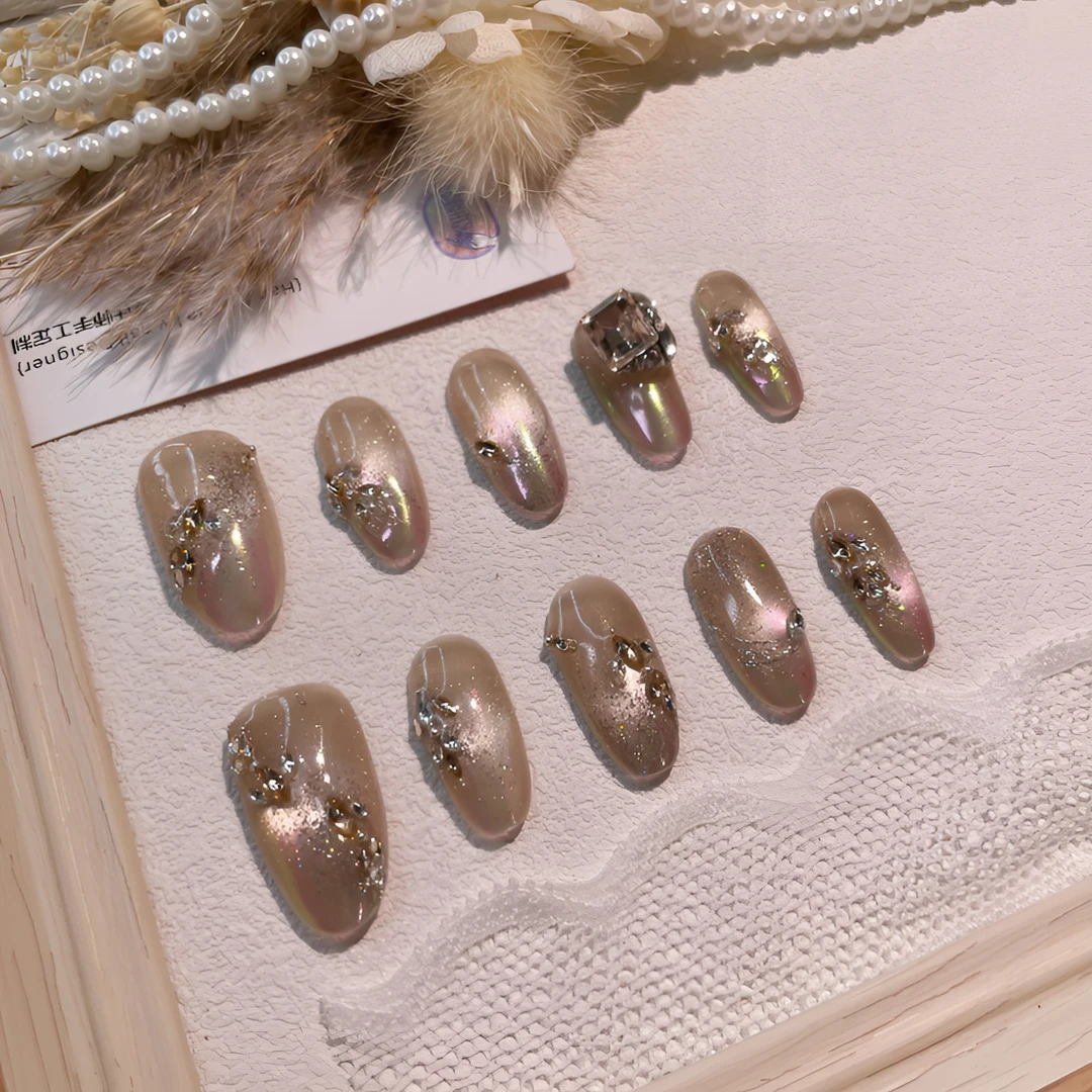 A2063『香槟金鱼』奢品极光猫光渐变手拼锆石钻饰金鱼纯手工穿戴甲