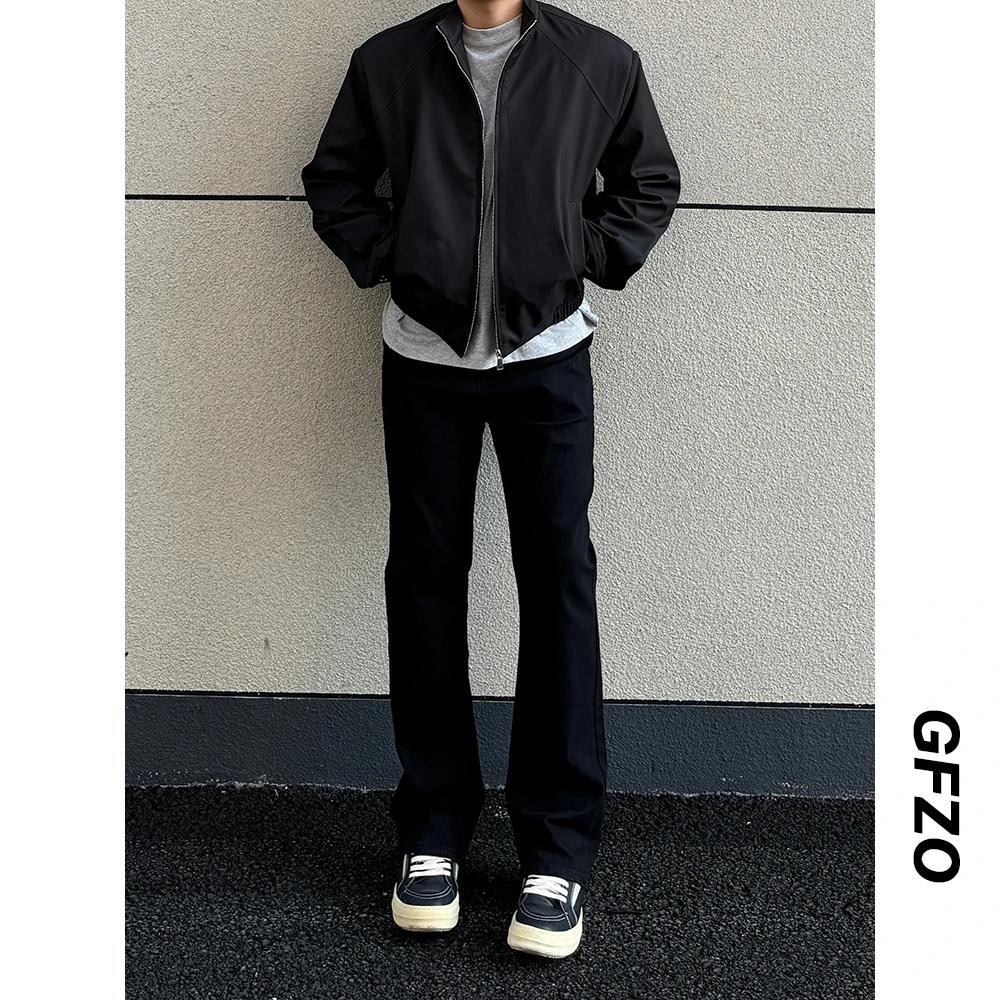 2025秋季高街纯黑色牛仔裤男士微弹A字版型显瘦显瘦潮流百搭长裤