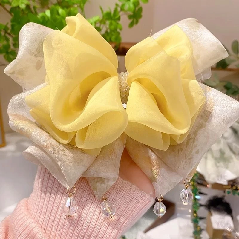 超仙新中式网纱蝴蝶结弹簧夹2025新款轻手工水晶流苏半扎发饰