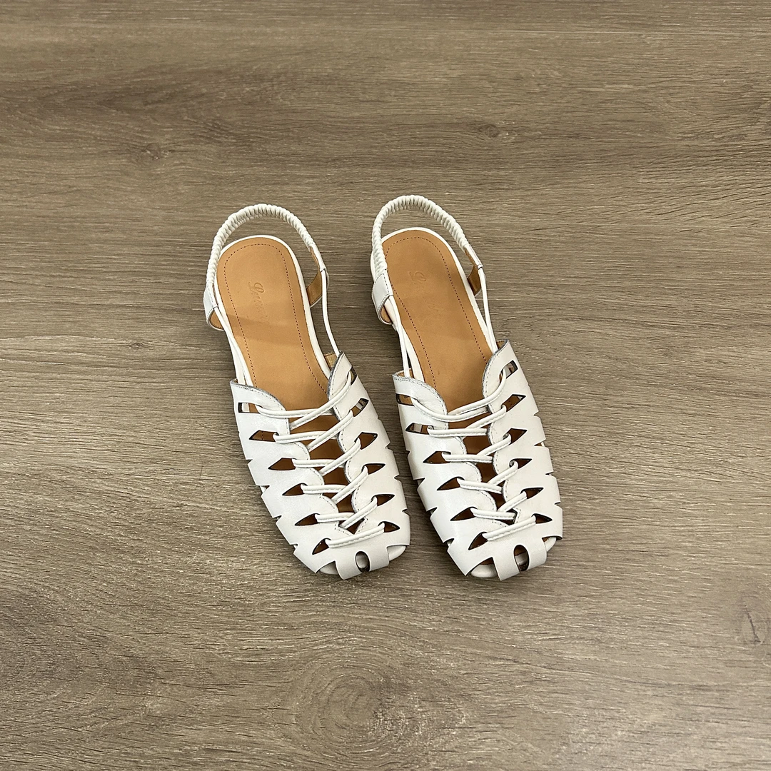 Dannyfrey【两种跟高】法式编织头层水洗牛皮镂空一字带百搭凉鞋子