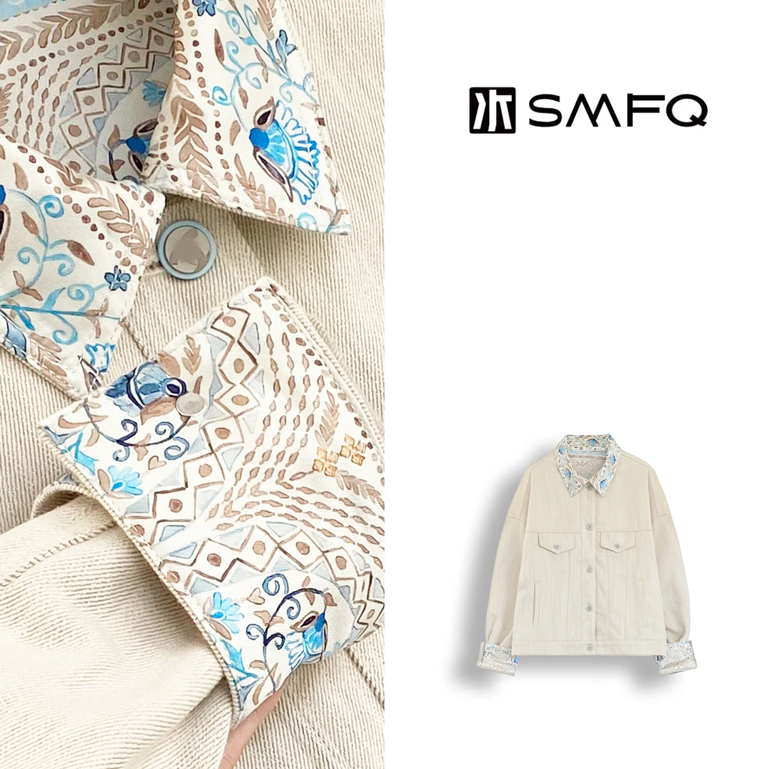 水木夫妻” 波西米亚“民族风翻领拼接设计款百搭牛仔外套