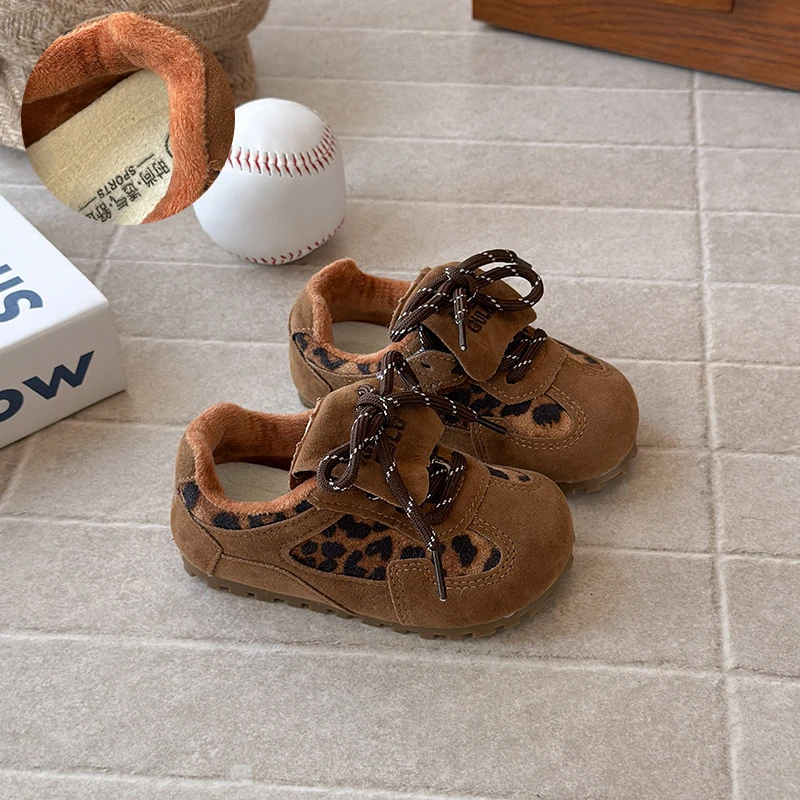 ins德训鞋2025秋冬季新款韩版女童豹纹阿甘鞋男童软底运动跑步鞋