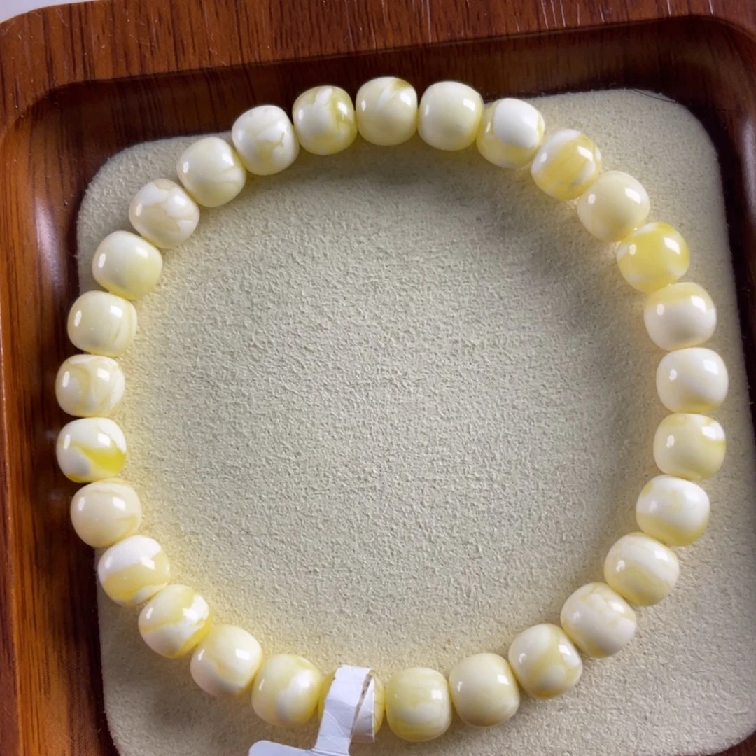 琥珀未镶嵌手链7mm奶瓷白浓蜡妖花