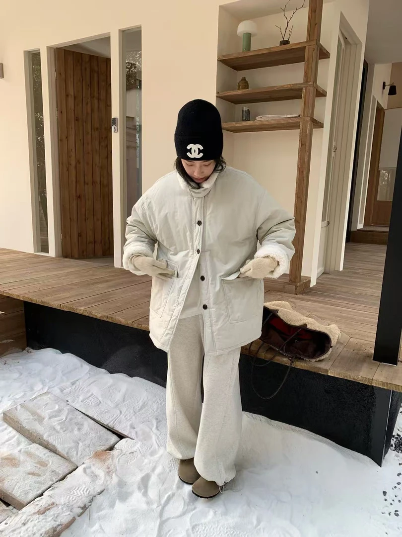 温柔毛毛领宽松保暖厚外套W8211