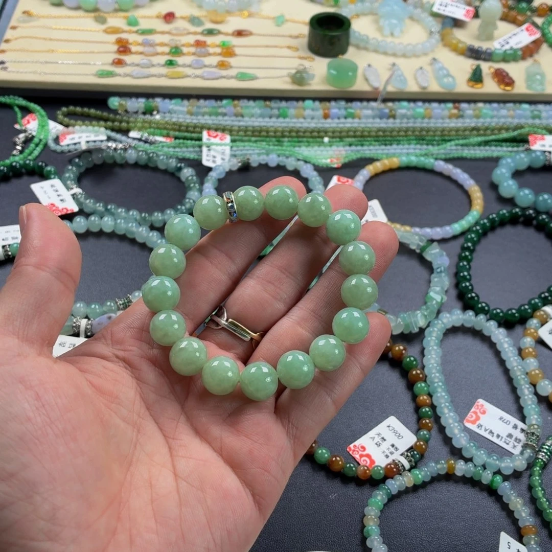 未镶嵌手链翡翠绿色圆珠手串11+