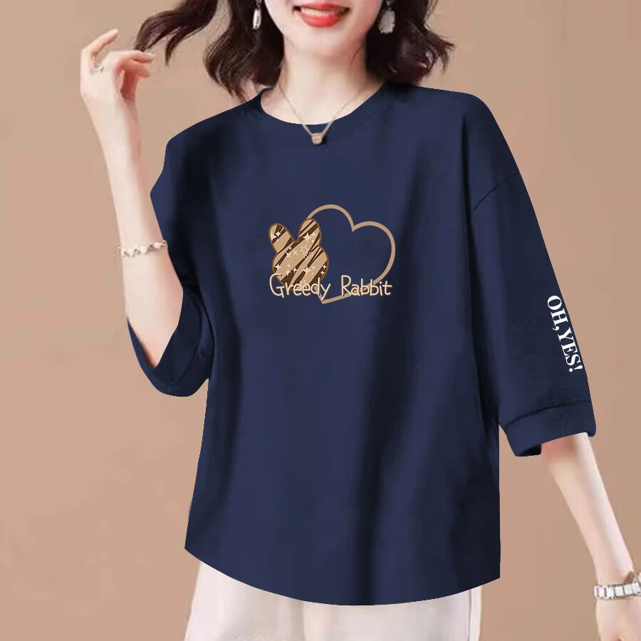 100高档纯棉女夏七分韩版新款潮流时尚宽松百搭遮肉上衣体恤衫