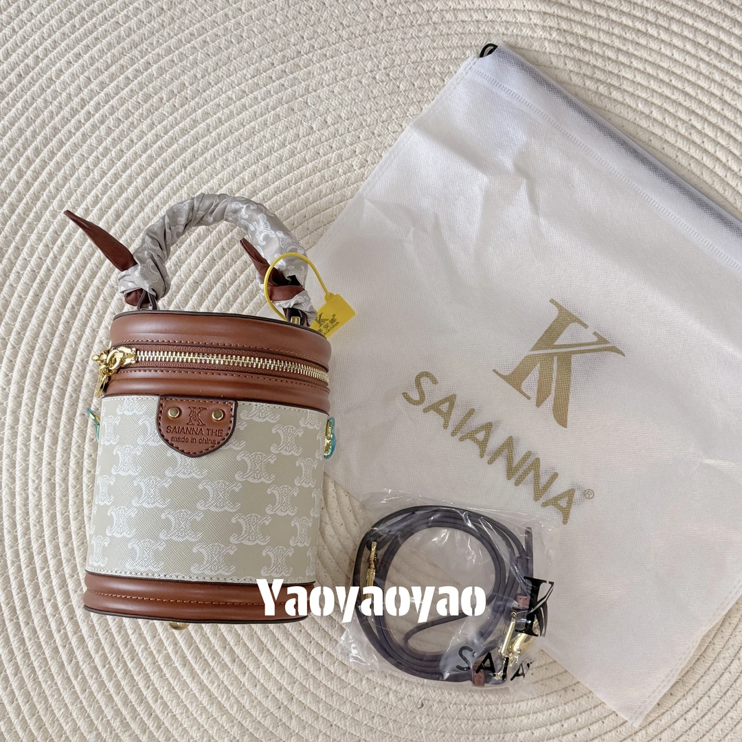 经典赛花水桶包·含丝巾/时尚经典法式水桶包单肩斜挎包