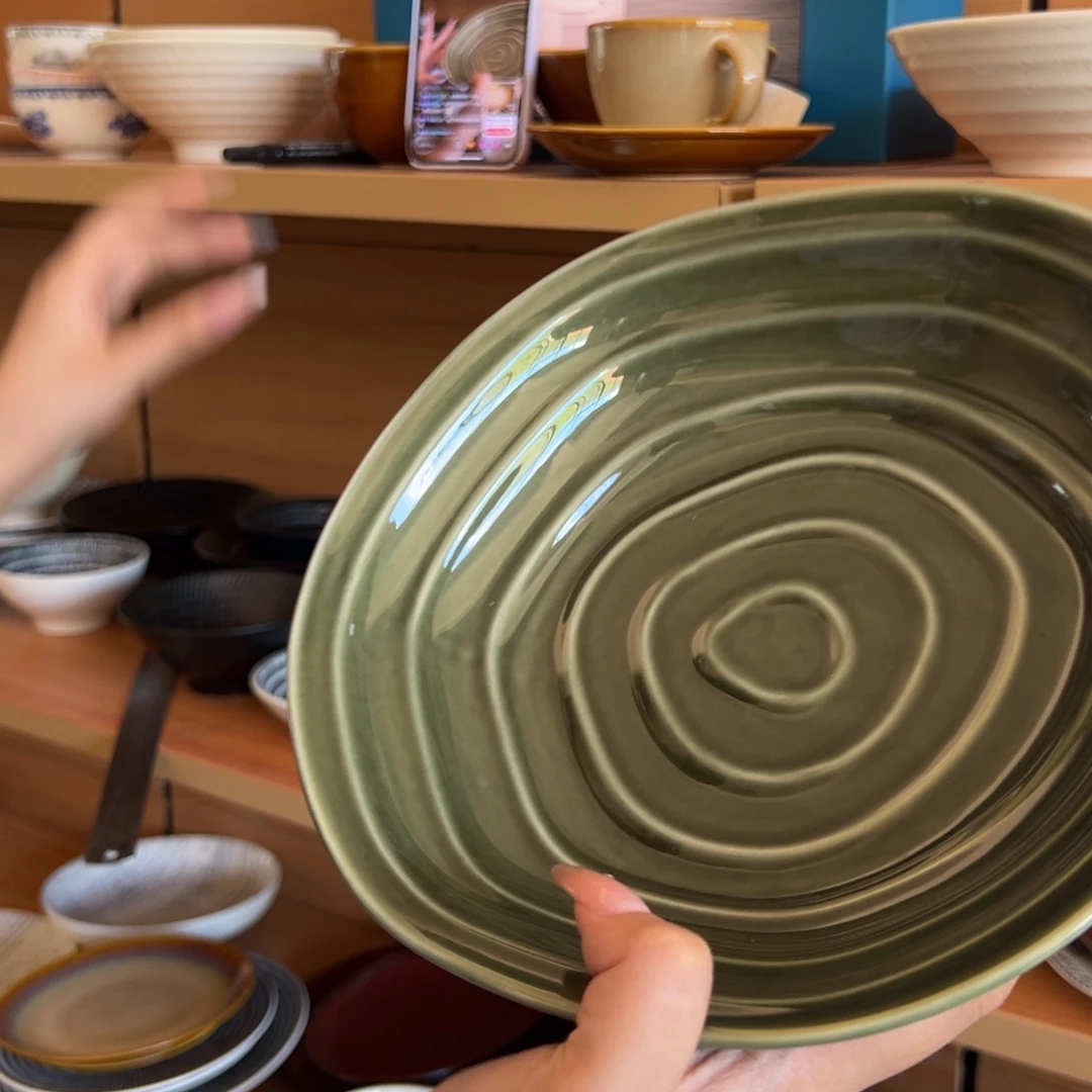 新骨瓷A品 在水一方 富贵绿 9寸 汤盘