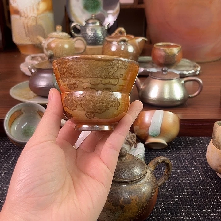 柴烧中白泥微瑕葫芦杯