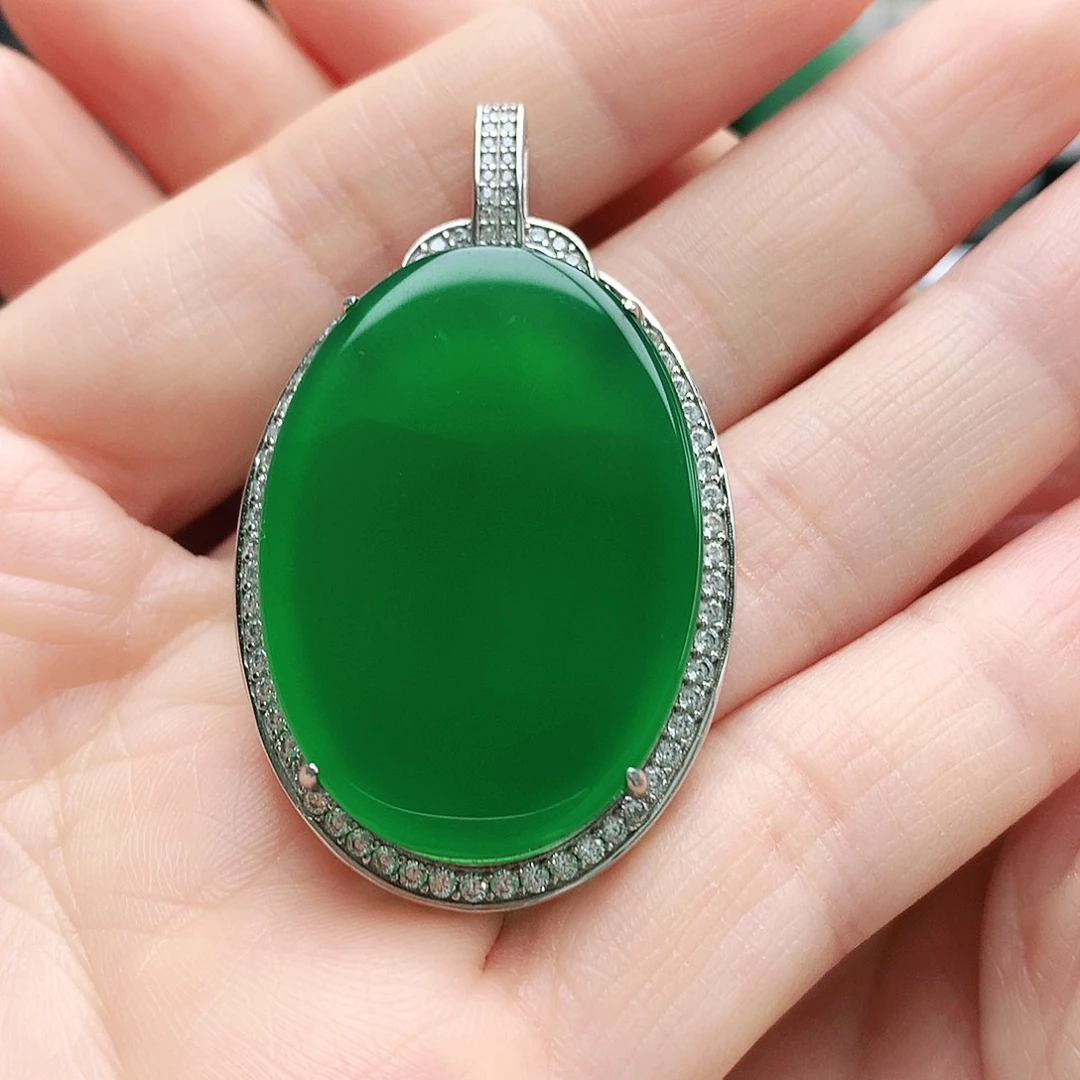 玛瑙/玉髓银S925镶嵌吊坠