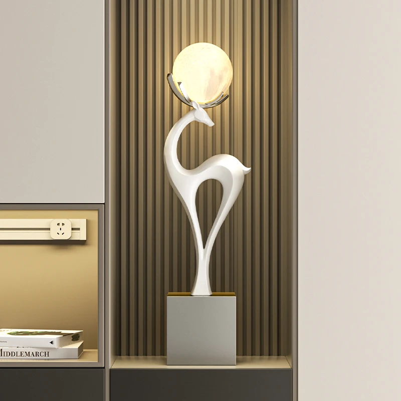 高档月光福鹿落地摆件轻奢创意高级办公室入户玄关客厅卧室装饰品