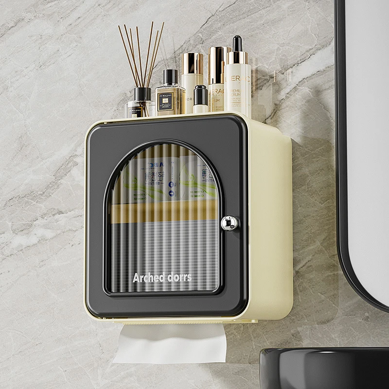 家用浴室卫生间塑料壁挂纸巾盒防溅水可置物卷纸抽纸式壁挂纸巾盒