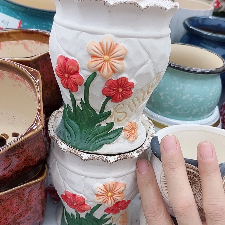 多肉绿植陶瓷花盆9.9包邮，有孔