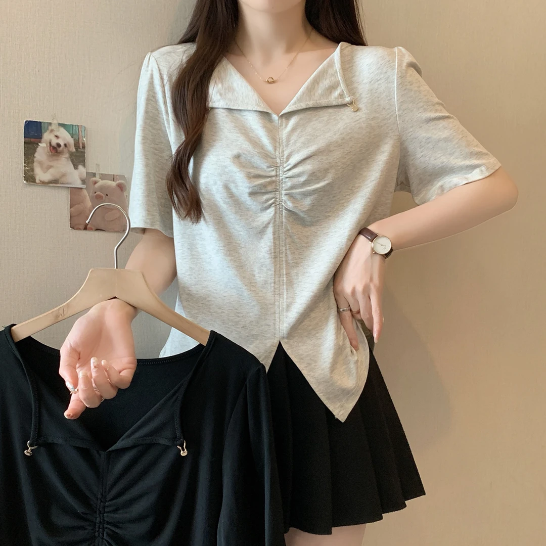 清2025夏季胖妹妹显瘦百搭小衫大码女装设计感气质减龄上衣61945