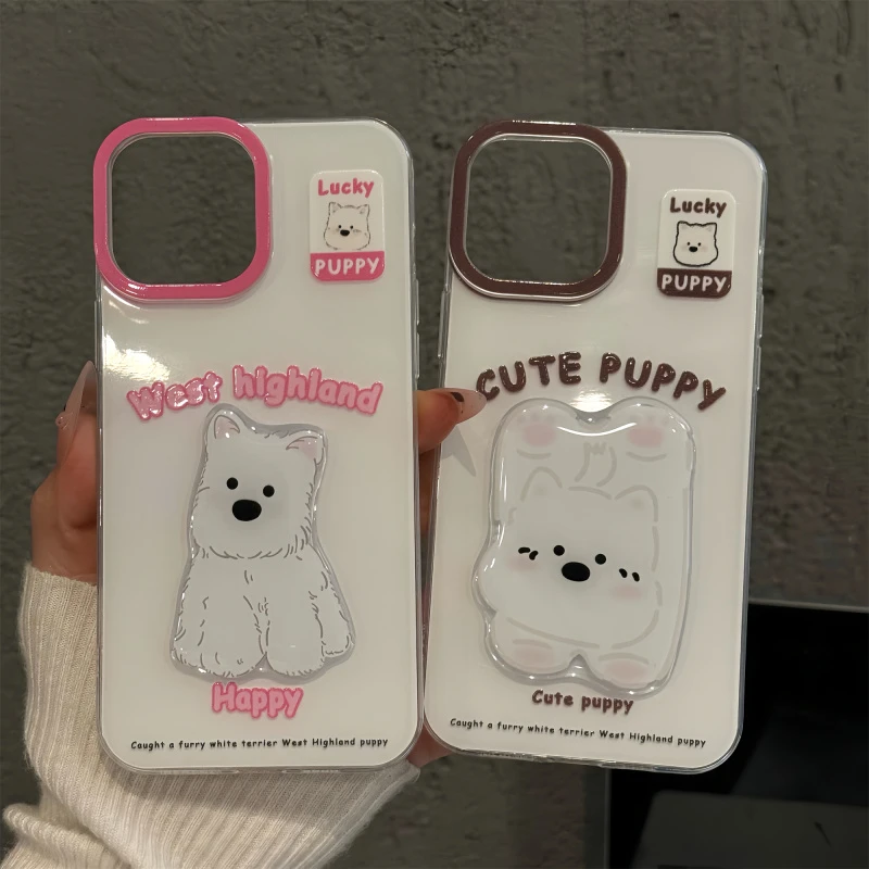 咖啡色西高地适用于苹果16pro双层IMD手机壳iPhone15小众华为60女