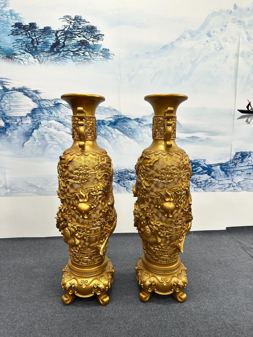 （定制款）新中式龙凤呈祥花瓶摆件客厅展厅玄关摆设（高118）