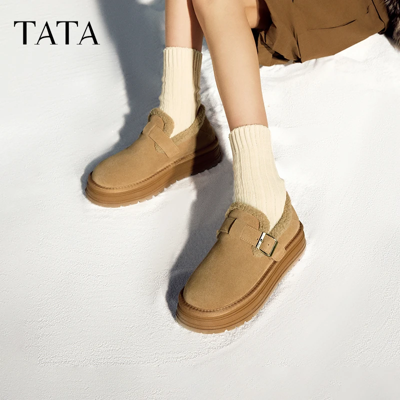 Tata他她热可可加绒勃肯鞋女鞋厚底毛毛鞋WDX27DM4