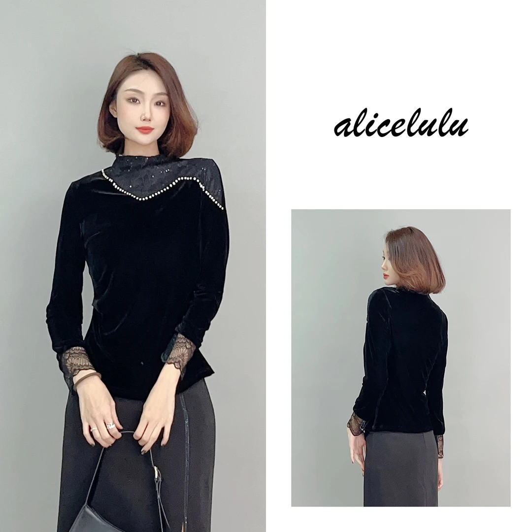 5 ALICE “丝绒之夜”衬衫 蕾丝拼接 闪耀钉钻 S2141727L