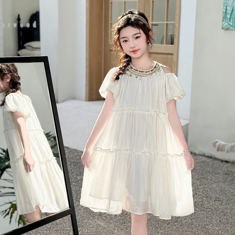 新品巴拉巴拉大童夏季短袖民族风连衣裙2025网红洋气女宝宝韩版宽