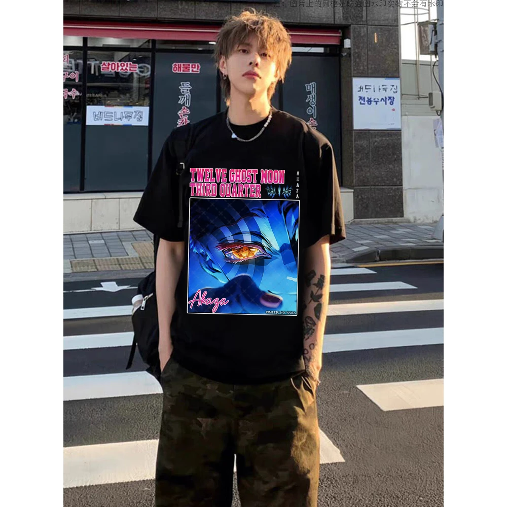 100%纯棉短袖鬼灭之刃猗窝座周边t恤夏季复古小众圆领宽松百搭