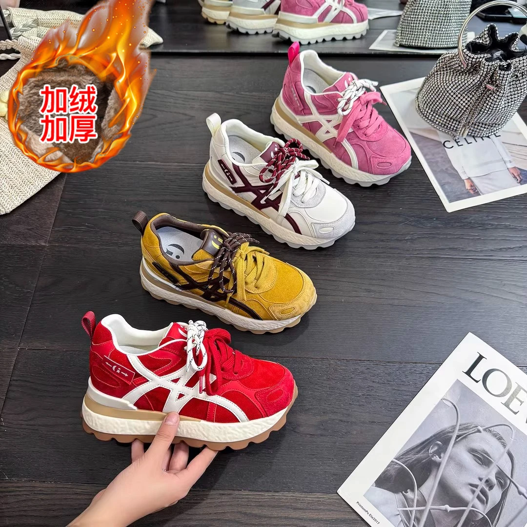 时尚秋季休闲健步厚底透气跑步鞋增高男女通用加绒6119