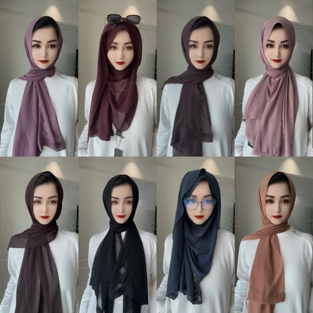 SD迪拜纱褶皱工艺气质长巾（配盒针）