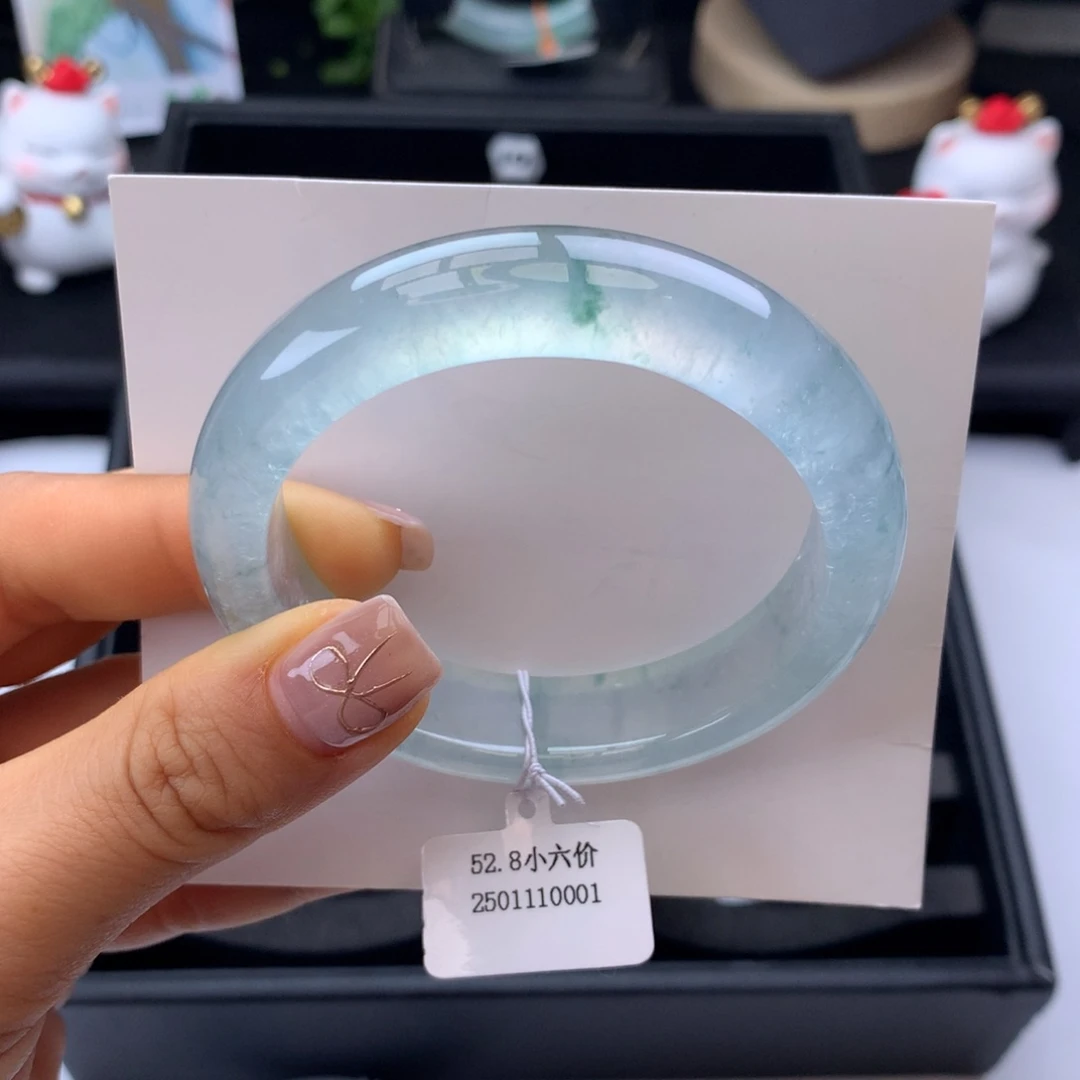 翡翠手镯未镶嵌53冰蓝飘花正圈