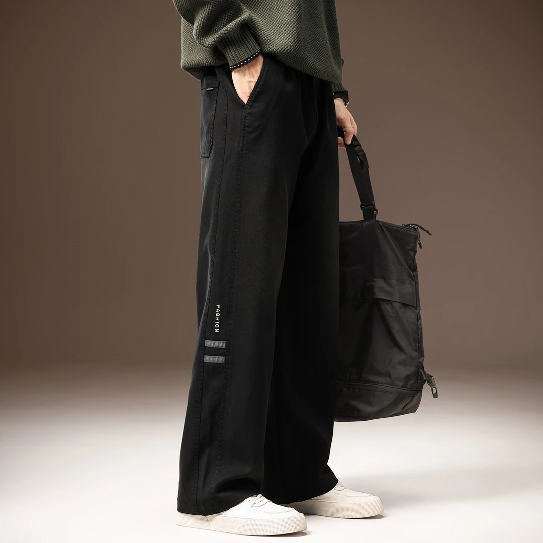 高端莱赛尔潮牌男士休闲裤2025秋季新款宽松垂感直筒阔腿复古长裤