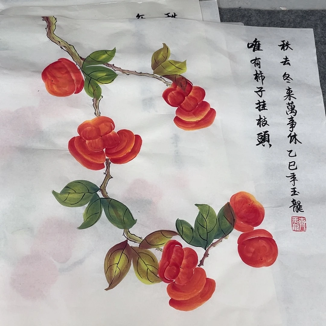 国画国画作品书法作品原稿柿子白底