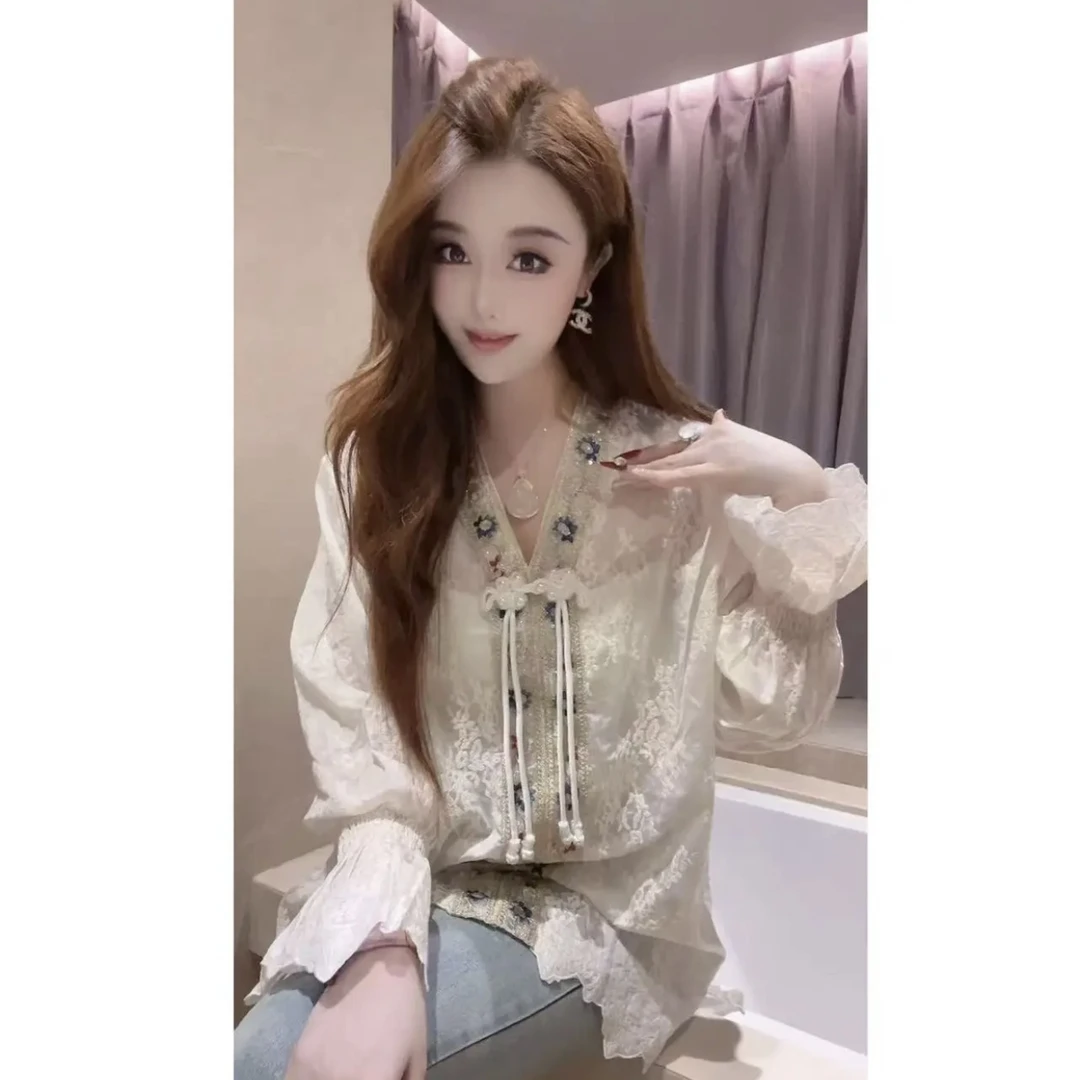 【晚风盈袖】重工国风盘扣绣花衬衫上衣