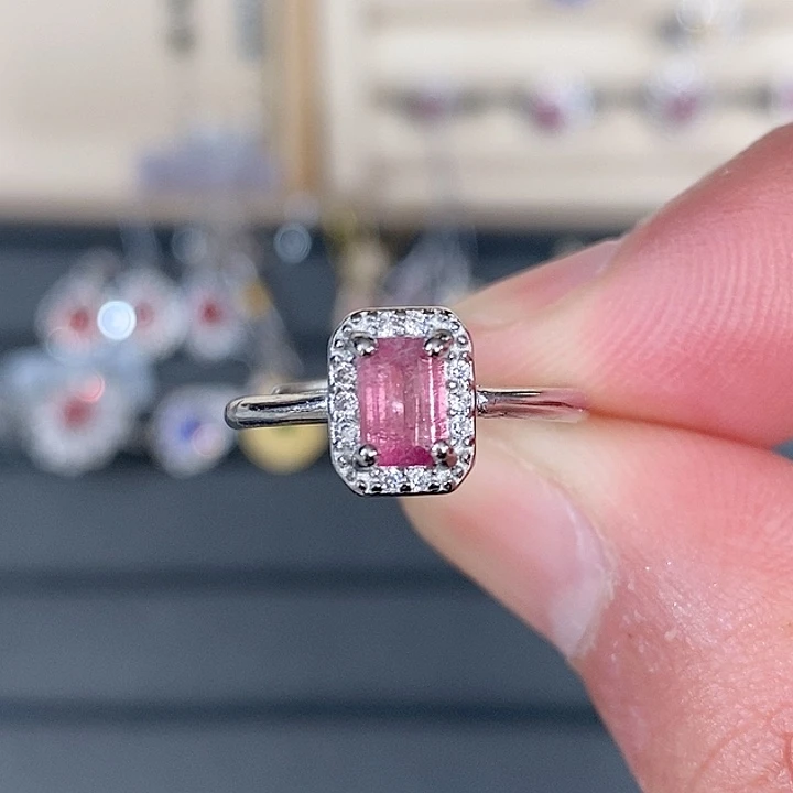 红色碧玺戒指银S925镶嵌