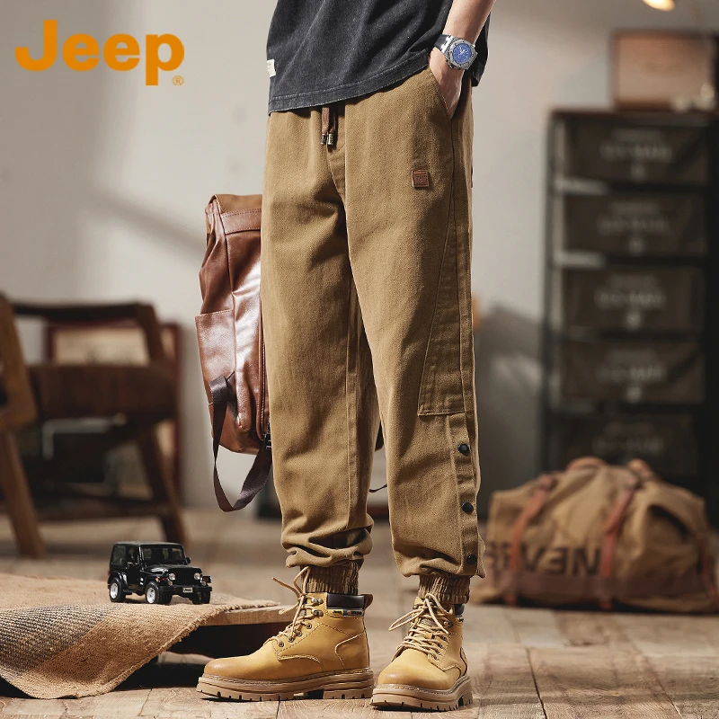 JEEP吉普男装纯棉美式工装裤男款秋季新款宽松束脚裤男士休闲裤子