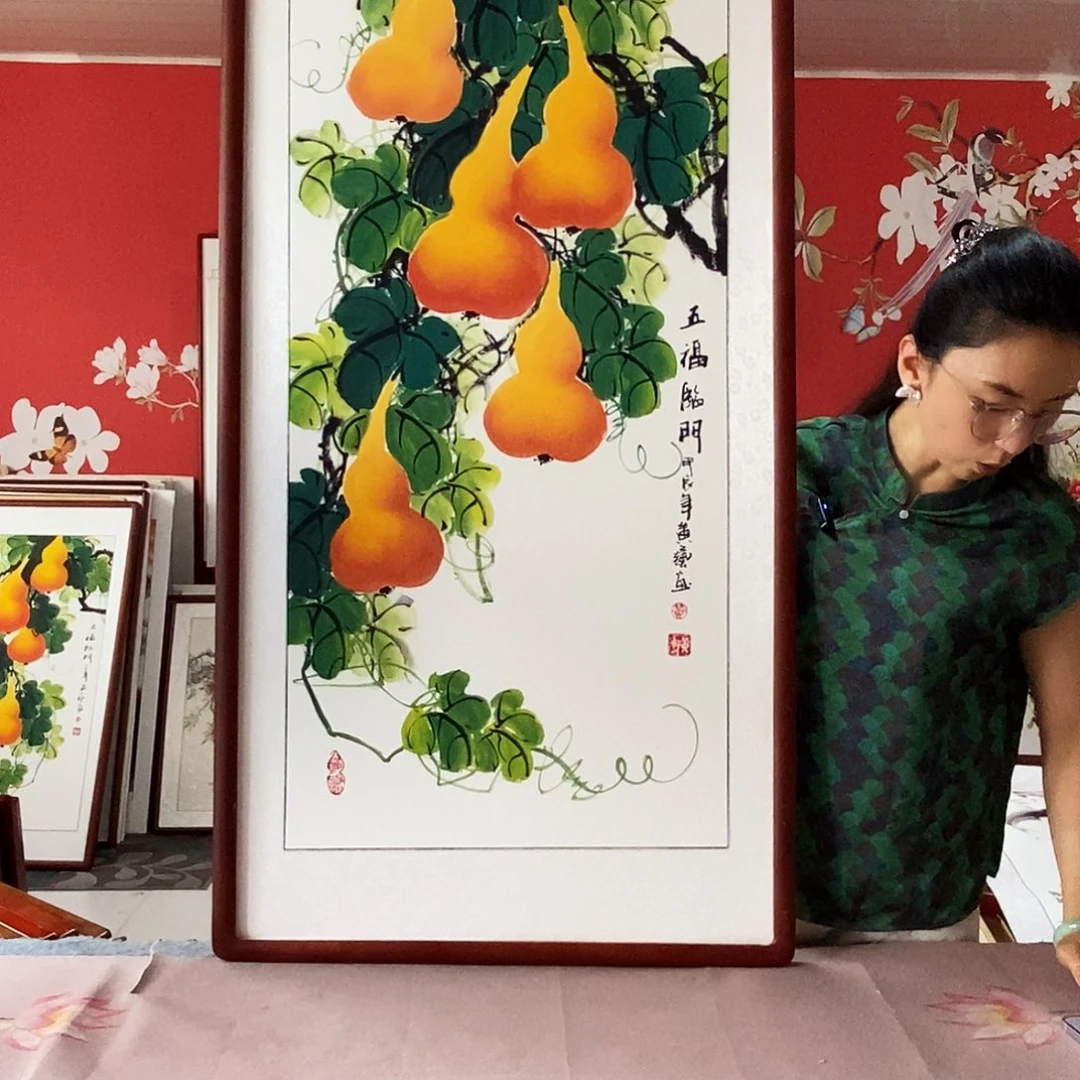 国画手写手绘带框包邮62✖️122国画作品