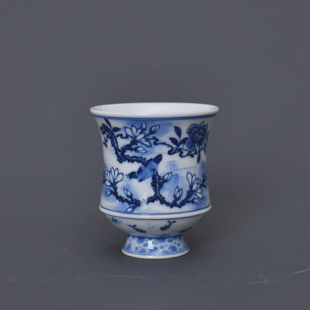 景德镇小雅青花玉堂富贵年年有鱼杯手绘文人风主人杯高端陶瓷茶杯