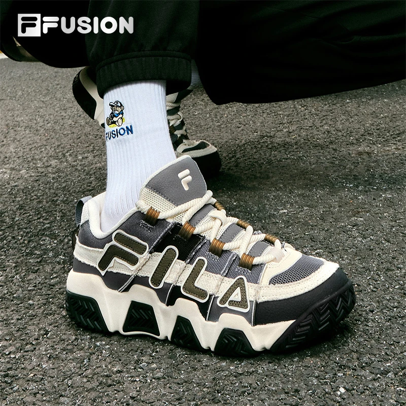 【面包鞋】FILA FUSION情侣款潮流休闲厚底防滑篮球鞋T12WM433207F