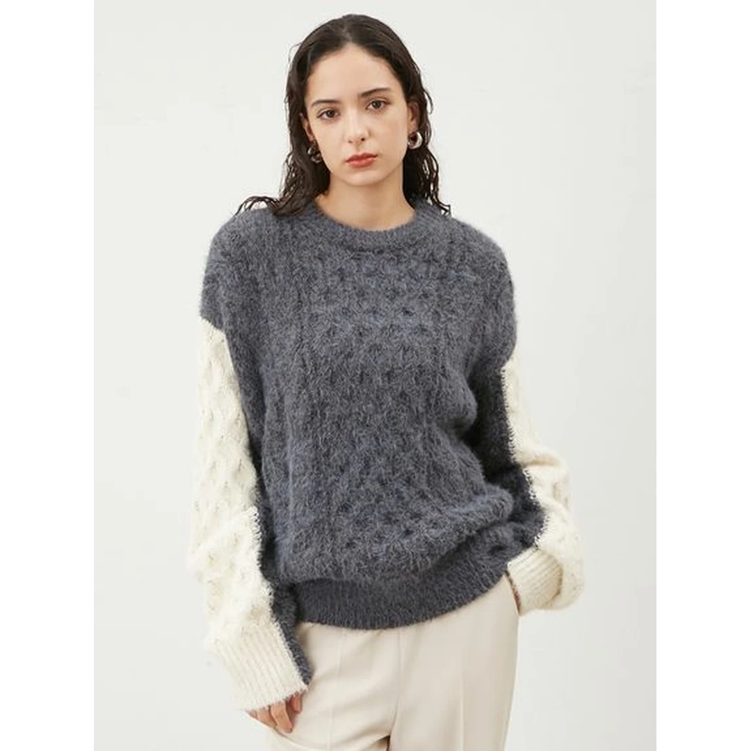 【MonTendre】秋冬新款 M 休闲百搭毛绒上衣圆领绞花针织保暖毛衣