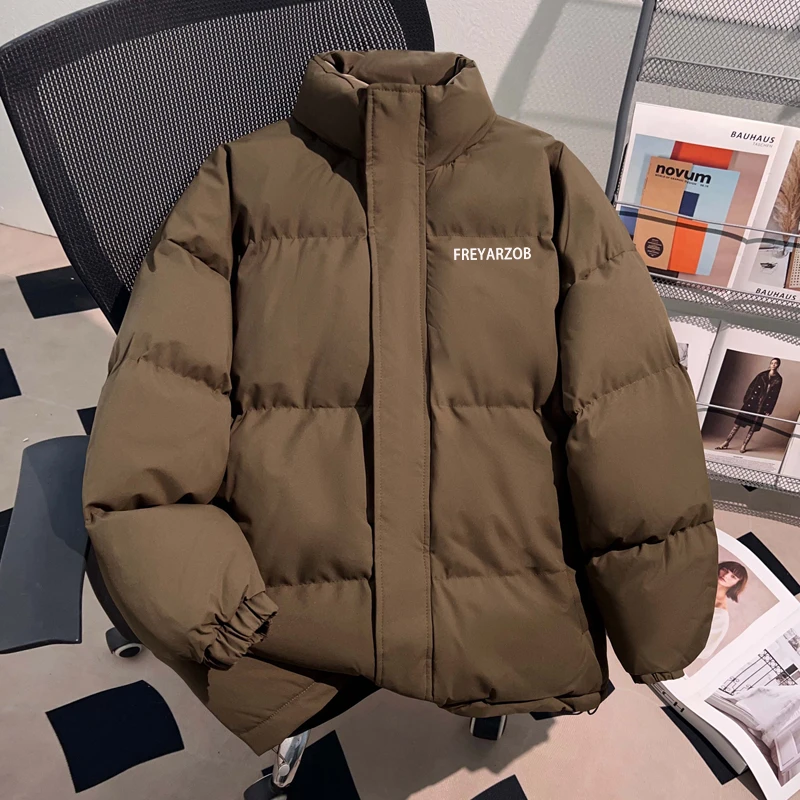 Dekkry潮流简约字母印花冬季拉链保暖立领棉服男女防风面包服外套