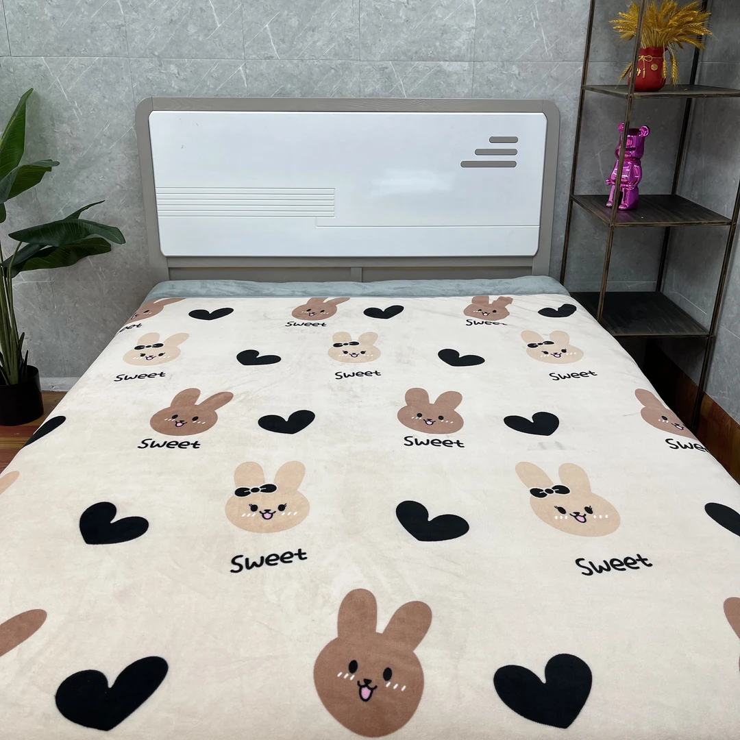 恒峰家纺【咖色兔子被子】2.0*2.3大床印花奶绒加绒加厚可机洗被子