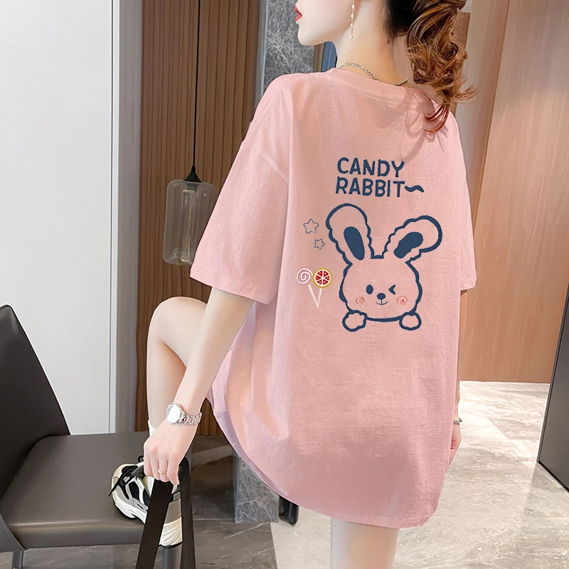 新款夏季宽松显瘦卡通纯棉短袖t恤女大码女装爆款粉色上衣ins